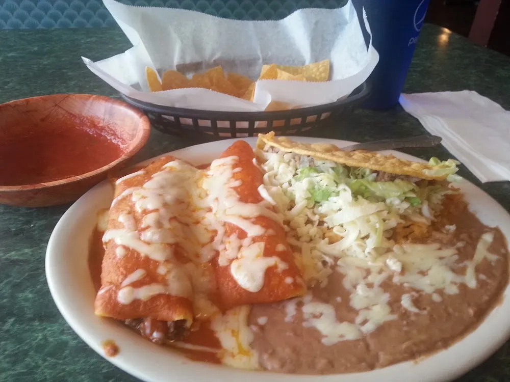 Cheese Enchiladas with Rice and Beans